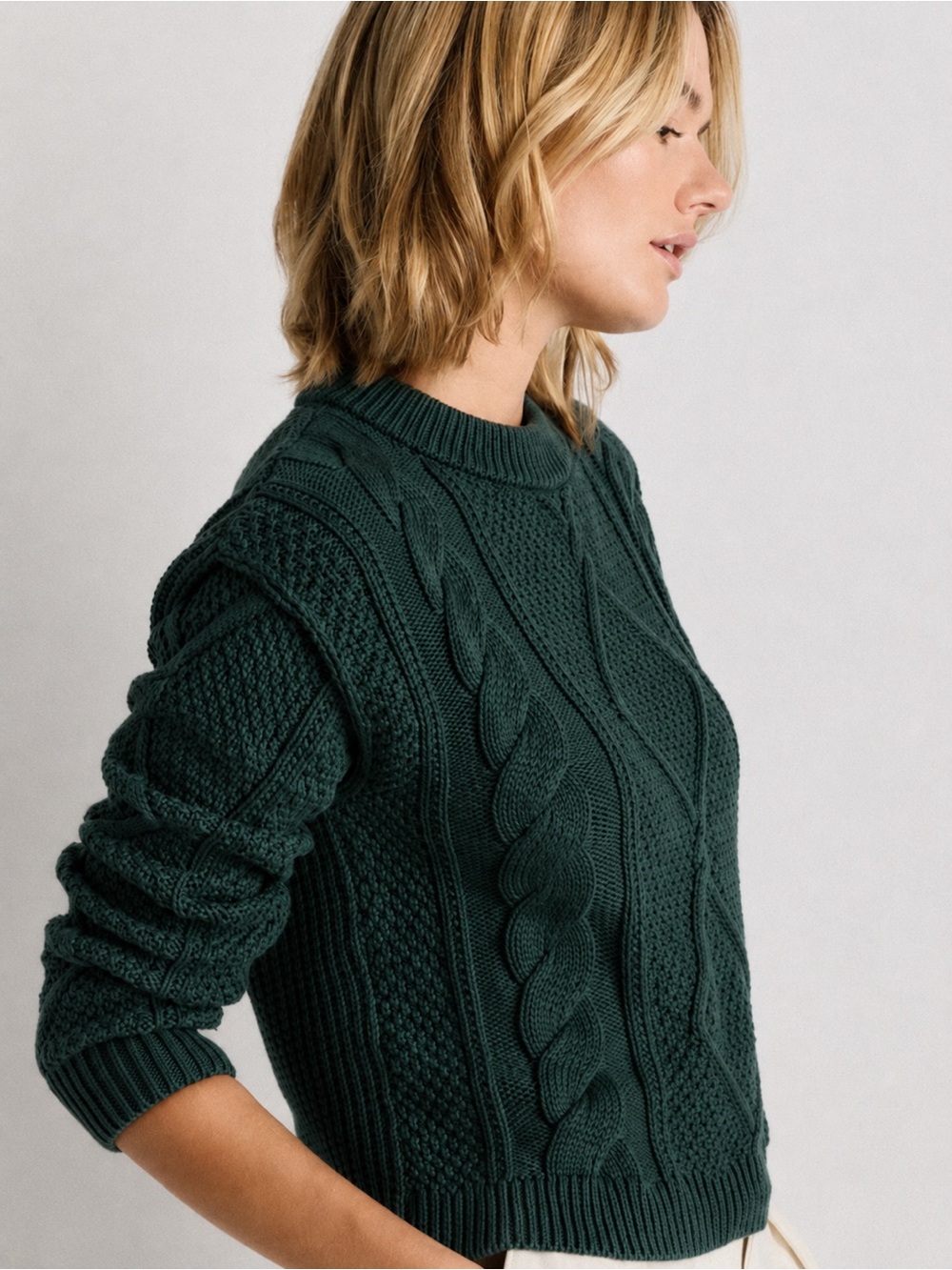 Quince Organic Cotton Cable Knit Cropped
Sweater Dark Spruce NWT S - Picture 3 of 14